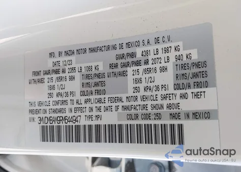 2024 Mazda Cx-30 2.5 S from USA, damaged, VIN 3MVDMBAM9RM644947